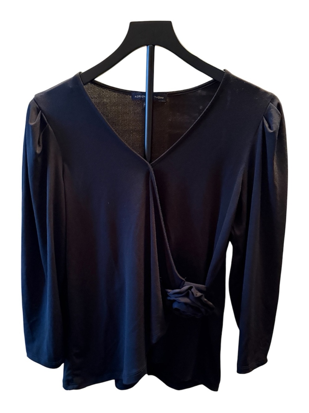 Adrienne Vittadini Black Tie Front Long Sleeve Blouse Women’s Large